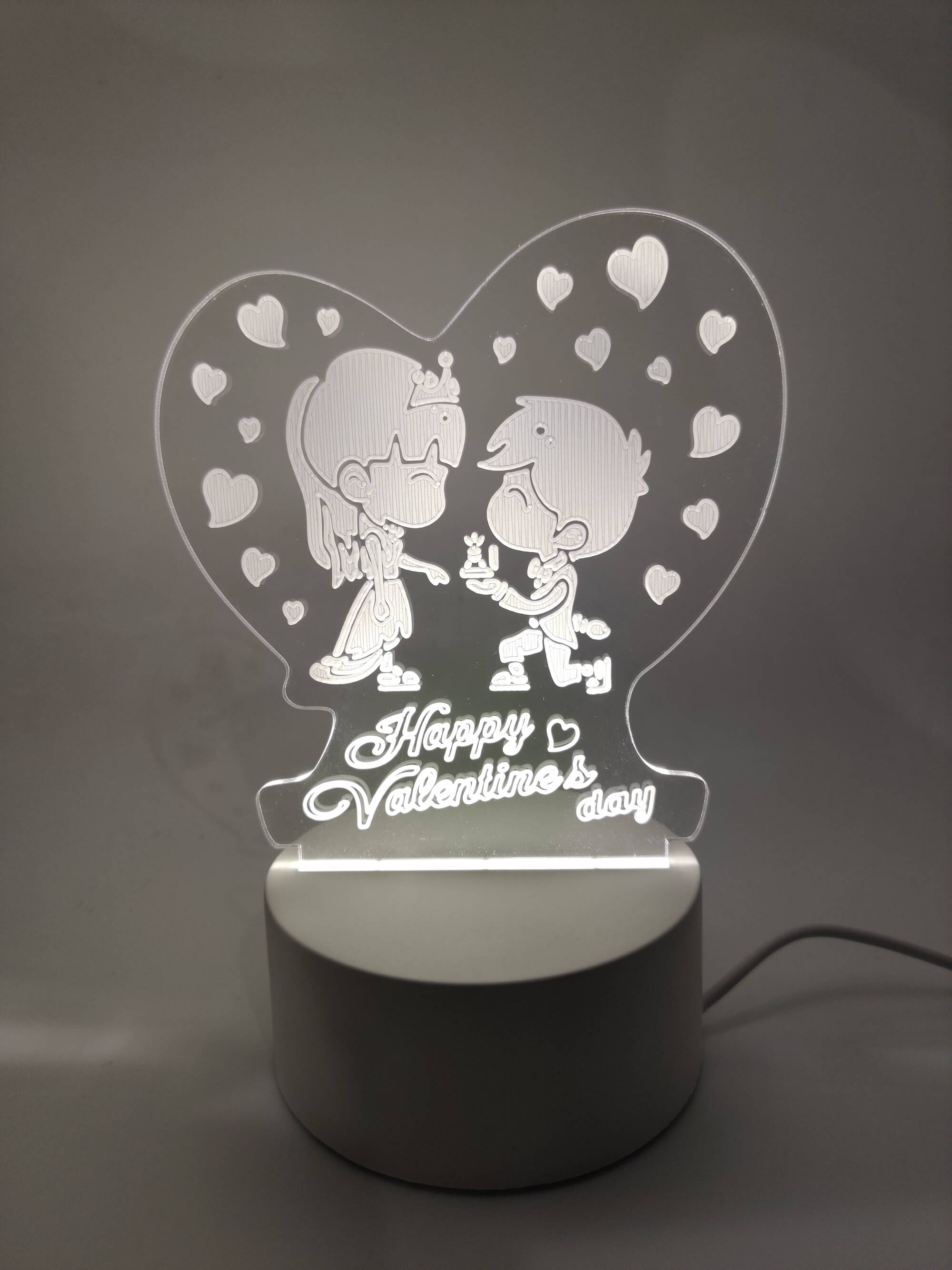 Valentines Couple Hearts Acrylic Nightlight